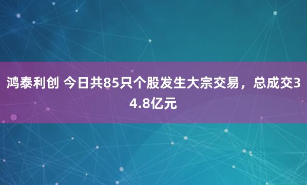 鸿泰利创 今日共85只个股发生大宗交易，总成交34.8亿元